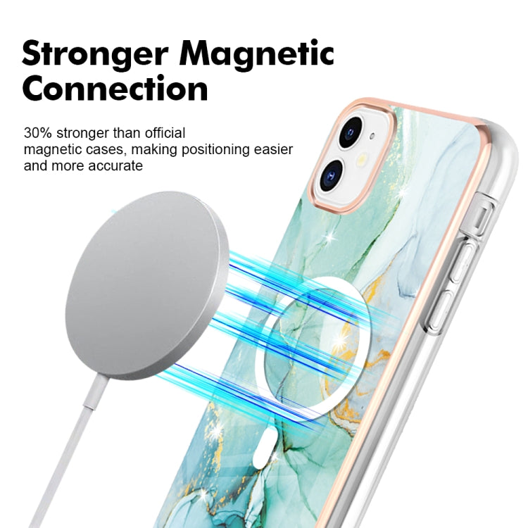 For iPhone 11 Marble Pattern Dual-side IMD Magsafe TPU Phone Case(Green 003) - iPhone 11 Cases by buy2fix | Online Shopping UK | buy2fix