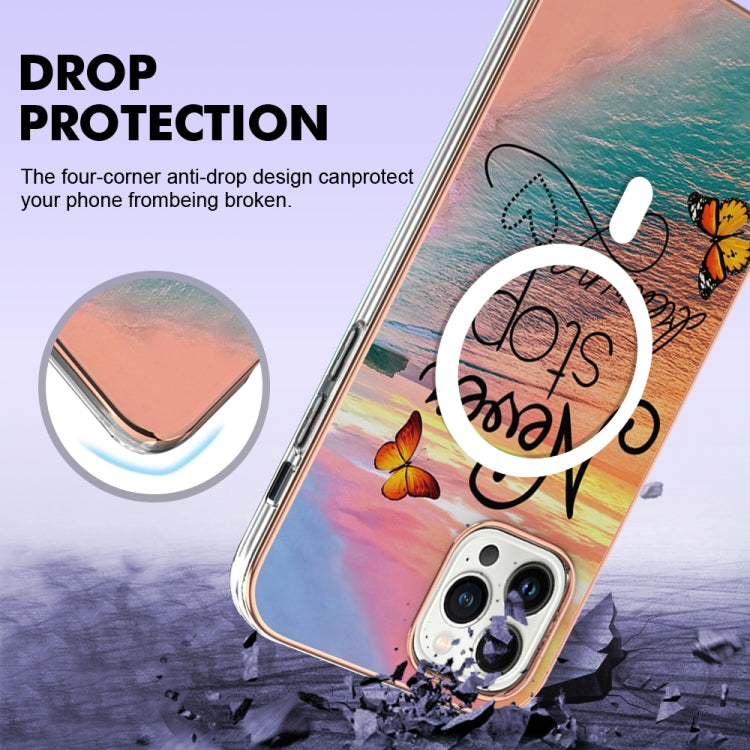 For iPhone 14 Pro Marble Pattern Dual-side IMD Magsafe TPU Phone Case(Dream Butterfly) - iPhone 14 Pro Cases by buy2fix | Online Shopping UK | buy2fix