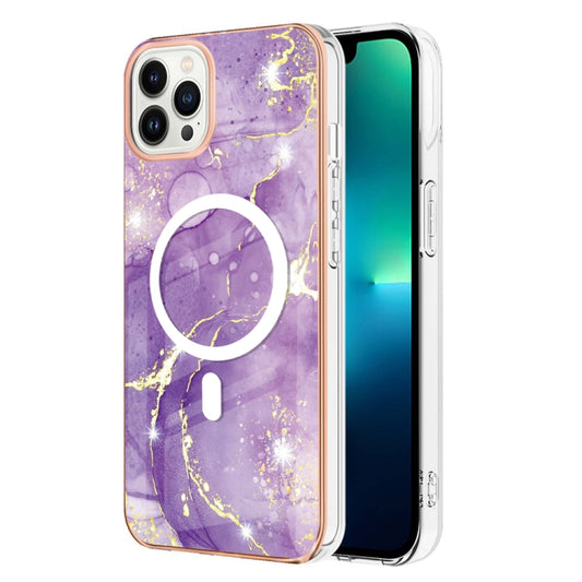 For iPhone 15 Pro Max Marble Pattern Dual-side IMD Magsafe TPU Phone Case(Purple 002) - iPhone 15 Pro Max Cases by buy2fix | Online Shopping UK | buy2fix