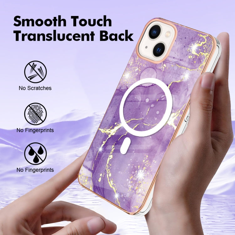 For iPhone 15 Plus Marble Pattern Dual-side IMD Magsafe TPU Phone Case(Purple 002) - iPhone 15 Plus Cases by buy2fix | Online Shopping UK | buy2fix