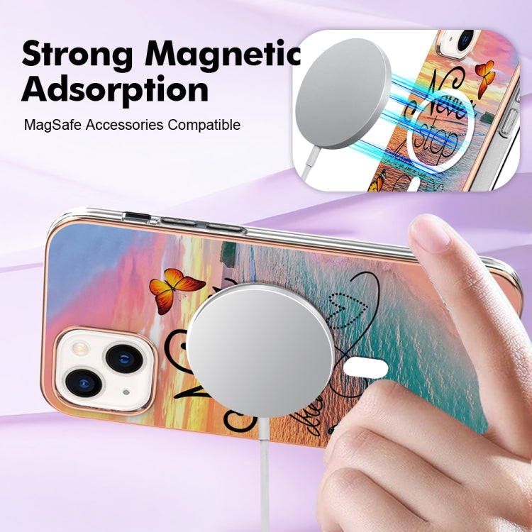For iPhone 15 Plus Marble Pattern Dual-side IMD Magsafe TPU Phone Case(Dream Butterfly) - iPhone 15 Plus Cases by buy2fix | Online Shopping UK | buy2fix