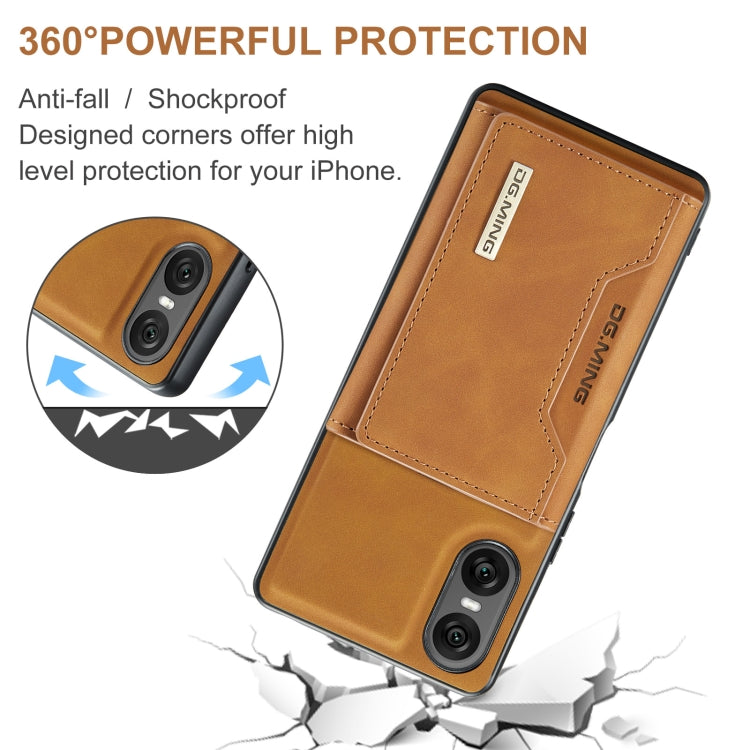 For Sony Xperia 10 VI DG.MING M2 Series 3-Fold Multi Card Bag + Magnetic Phone Case(Brown) - Sony Cases by DG.MING | Online Shopping UK | buy2fix