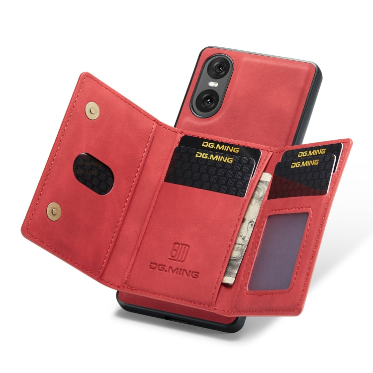 For Sony Xperia 10 VI DG.MING M2 Series 3-Fold Multi Card Bag + Magnetic Phone Case(Red) - Sony Cases by DG.MING | Online Shopping UK | buy2fix