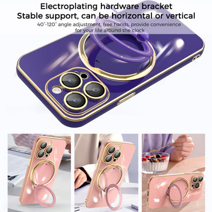 For iPhone 14 Plus Multifunction Electroplating MagSafe Holder Phone Case(Dark Purple) - iPhone 14 Plus Cases by buy2fix | Online Shopping UK | buy2fix