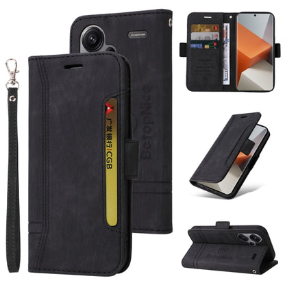 For Xiaomi Redmi Note 13 Pro+ 5G Global BETOPNICE Dual-side Buckle Leather Phone Case(Black) - Note 13 Pro+ Cases by BETOPNICE | Online Shopping UK | buy2fix