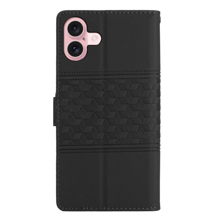 For iPhone 16 Diamond Embossed Skin Feel Leather Phone Case(Black) - iPhone 16 Cases by buy2fix | Online Shopping UK | buy2fix