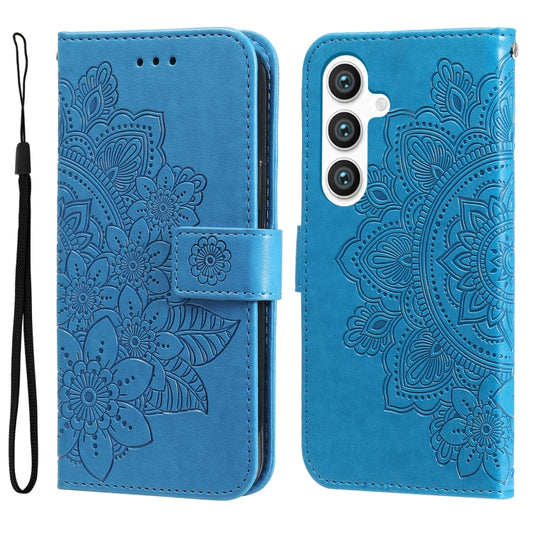 For Samsung Galaxy S24 7-petal Flowers Embossing Leather Phone Case(Blue) - Galaxy S24 5G Cases by buy2fix | Online Shopping UK | buy2fix