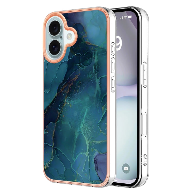 For iPhone 16 Plus Electroplating Marble Dual-side IMD Phone Case(Green 017) - iPhone 16 Plus Cases by buy2fix | Online Shopping UK | buy2fix