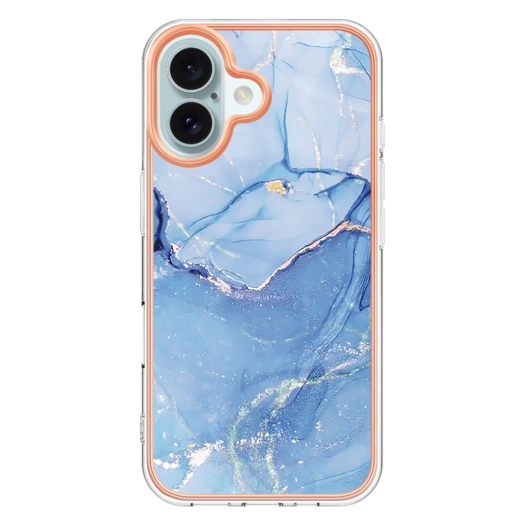 For iPhone 16 Plus Electroplating Marble Dual-side IMD Phone Case(Blue 018) - iPhone 16 Plus Cases by buy2fix | Online Shopping UK | buy2fix