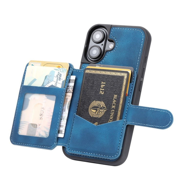 For iPhone 16 Skin Feel Dream RFID Anti-theft PU Card Bag Phone Case(Peacock Blue) - iPhone 16 Cases by buy2fix | Online Shopping UK | buy2fix