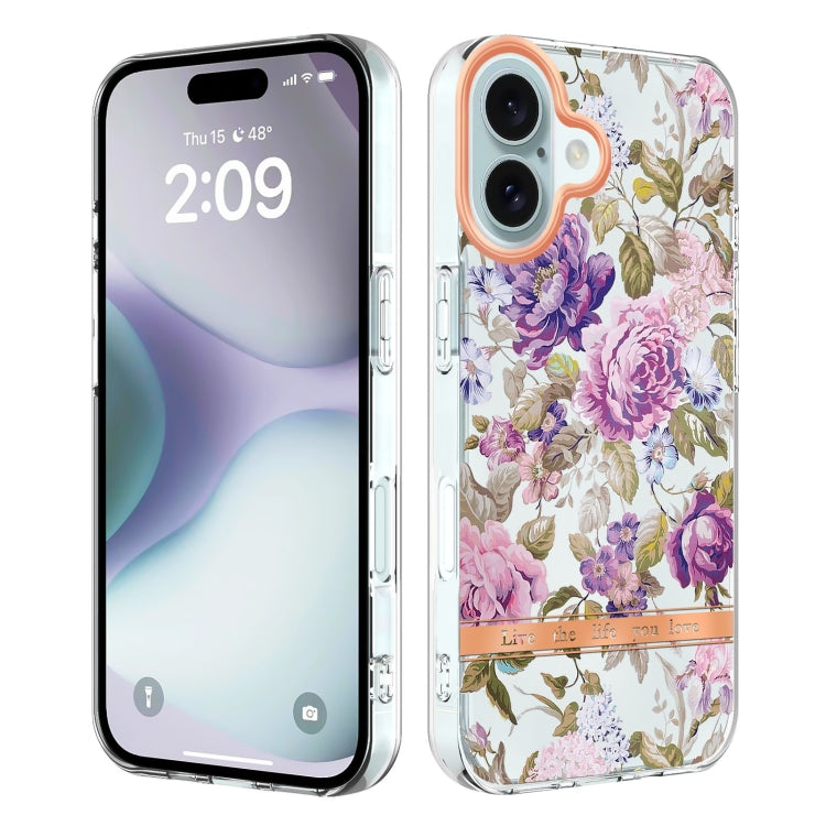 For iPhone 16 Plus Flowers and Plants Series IMD TPU Phone Case(Purple Peony) - iPhone 16 Plus Cases by buy2fix | Online Shopping UK | buy2fix