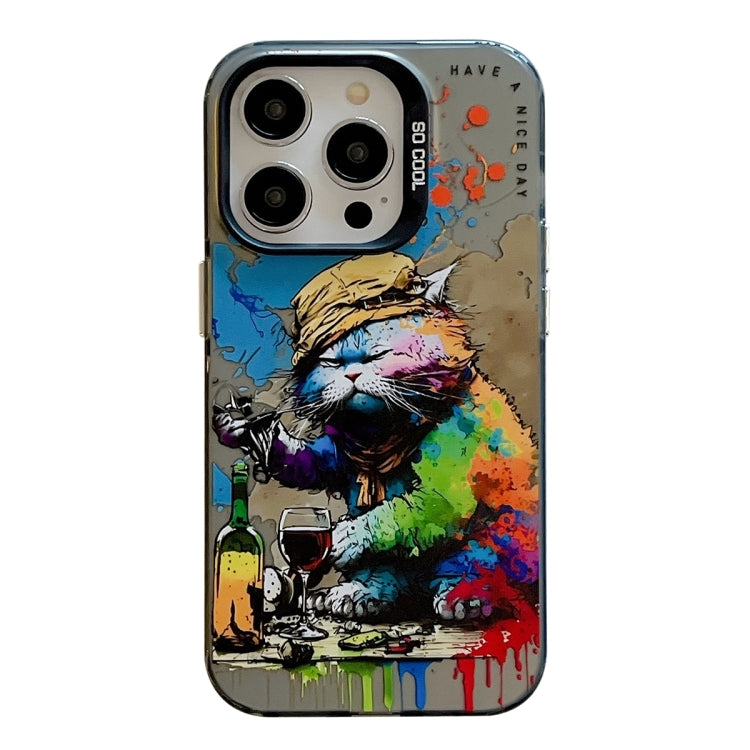 For iPhone 16 Pro Animal Pattern Oil Painting Series PC + TPU Phone Case(Drinking Cat) - iPhone 16 Pro Cases by buy2fix | Online Shopping UK | buy2fix