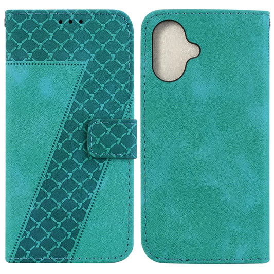 For iPhone 16 Seven-shaped Embossed Leather Phone Case(Green) - iPhone 16 Cases by buy2fix | Online Shopping UK | buy2fix