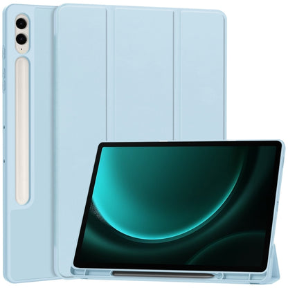 For Samsung Galaxy Tab S9 FE+ 3-Fold Pure Color TPU Smart Leather Tablet Case with Pen Slot(Light Blue) - Galaxy Tab S9 FE+ by buy2fix | Online Shopping UK | buy2fix