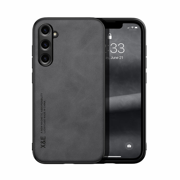 For Samsung Galaxy S23 FE 5G Skin Feel Magnetic Leather Back Phone Case(Dark Grey) - Galaxy S23 FE 5G Cases by buy2fix | Online Shopping UK | buy2fix