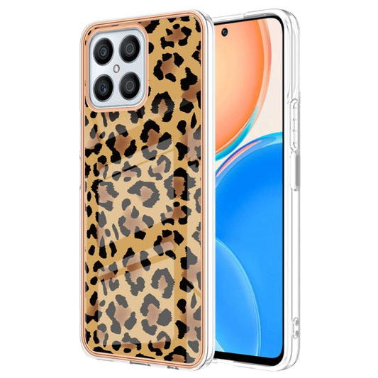 For Honor X8 4G Electroplating Marble Dual-side IMD Phone Case(Leopard Print) - Honor Cases by buy2fix | Online Shopping UK | buy2fix