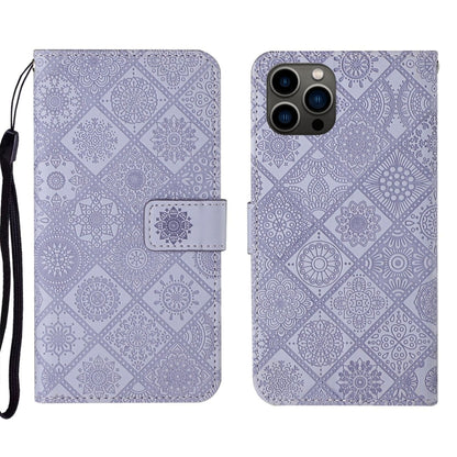 For iPhone 16 Pro Ethnic Style Embossed Pattern Leather Phone Case(Purple) - iPhone 16 Pro Cases by buy2fix | Online Shopping UK | buy2fix