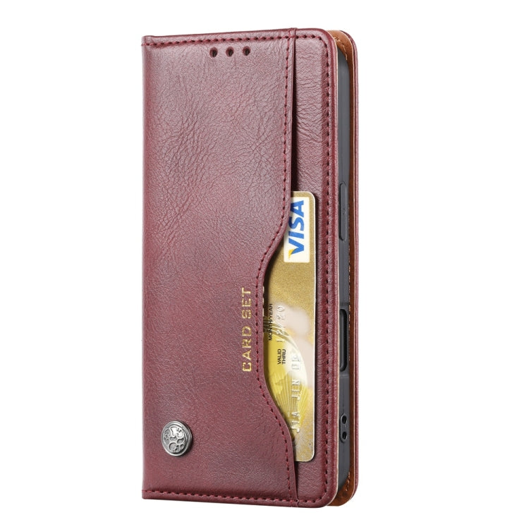 For iPhone 16 Plus Knead Skin Texture Flip Leather Phone Case(Wine Red) - iPhone 16 Plus Cases by buy2fix | Online Shopping UK | buy2fix