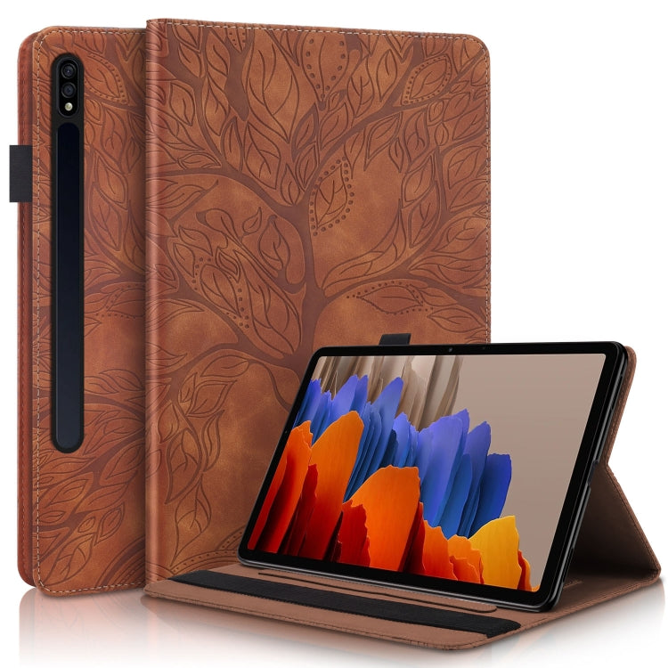 For Samsung Galaxy Tab S9 / S8 / S7 Life Tree Series Horizontal Flip Leather Tablet Case(Brown) - Galaxy Tab S8 Cases by buy2fix | Online Shopping UK | buy2fix