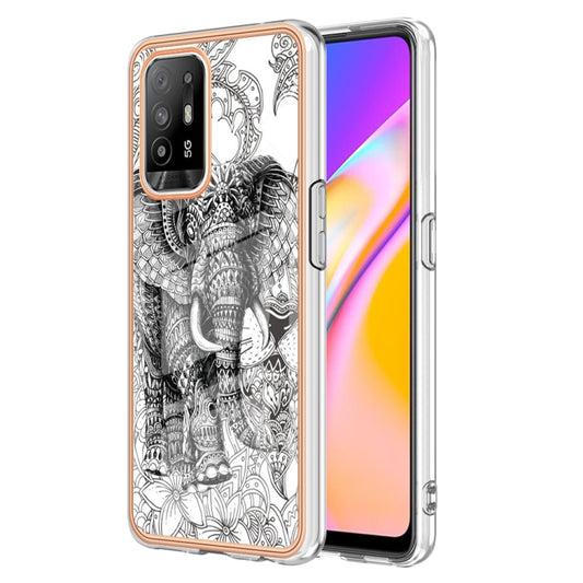 For OPPO A94 5G / A95 5G Electroplating Marble Dual-side IMD Phone Case(Totem Elephant) - OPPO Cases by buy2fix | Online Shopping UK | buy2fix