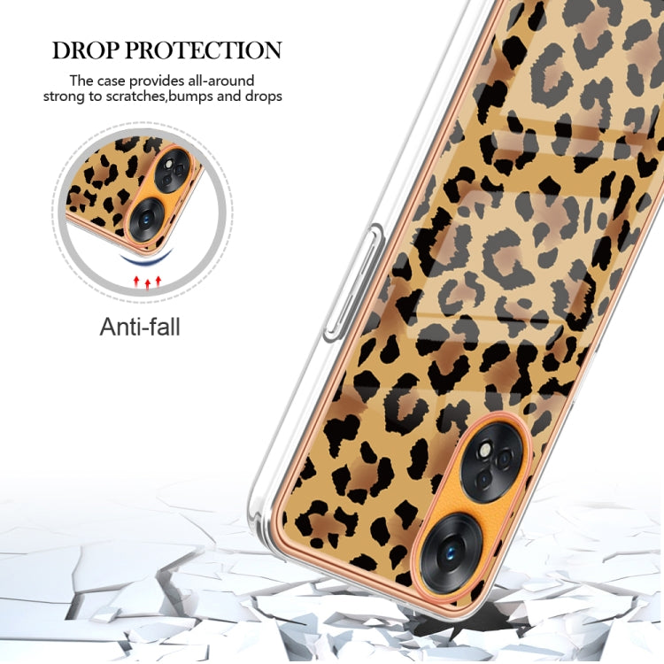 For OPPO Reno8 T 4G Electroplating Marble Dual-side IMD Phone Case(Leopard Print) - OPPO Cases by buy2fix | Online Shopping UK | buy2fix