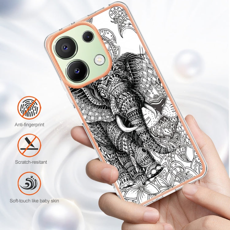 For Xiaomi Redmi Note 13 4G Global Electroplating Marble Dual-side IMD Phone Case(Totem Elephant) - Note 13 Cases by buy2fix | Online Shopping UK | buy2fix