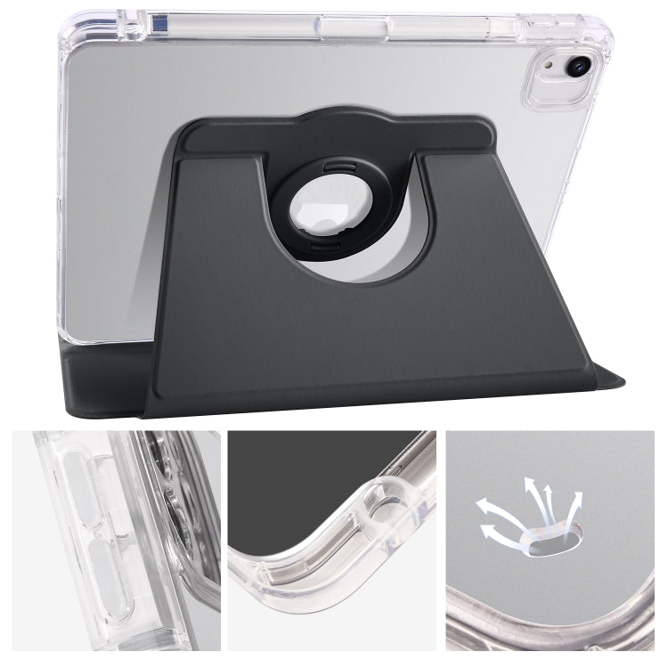 For iPad Air 13 2024 Clear Acrylic 360 Rotation Detachable Leather Tablet Case(Black) - iPad Air 13 2024 Cases by buy2fix | Online Shopping UK | buy2fix