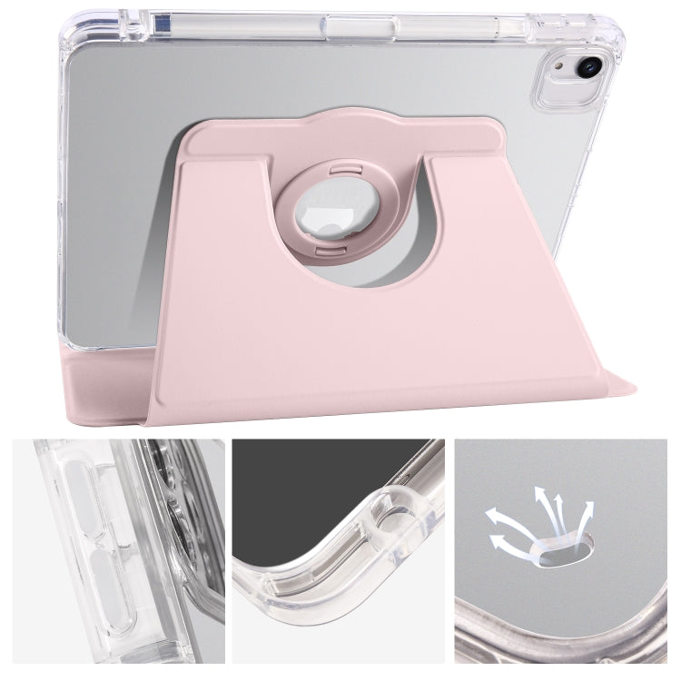 For iPad Air 13 2024 Clear Acrylic 360 Rotation Detachable Leather Tablet Case(Pink) - iPad Air 13 2024 Cases by buy2fix | Online Shopping UK | buy2fix