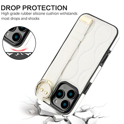 For iPhone 16 Pro Max Non-slip Full Coverage Ring PU Phone Case with Wristband(White) - iPhone 16 Pro Max Cases by buy2fix | Online Shopping UK | buy2fix