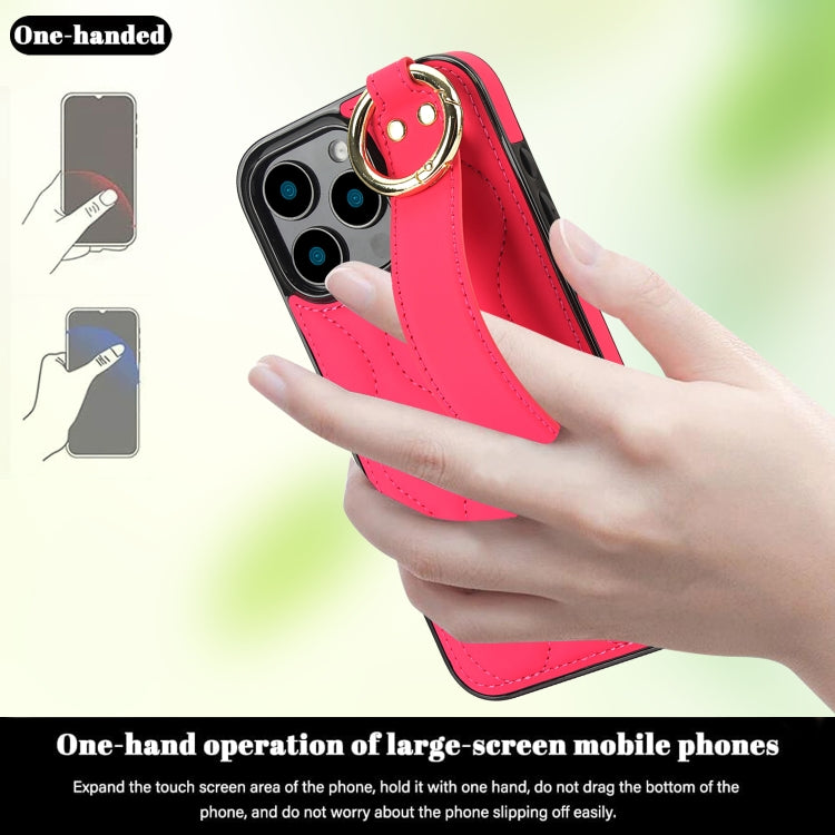 For iPhone 16 Pro Non-slip Full Coverage Ring PU Phone Case with Wristband(Rose Red) - iPhone 16 Pro Cases by buy2fix | Online Shopping UK | buy2fix