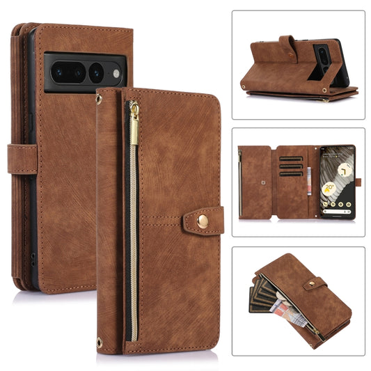 For Google Pixel 7 Pro Dream 9-Card Wallet Zipper Bag Leather Phone Case(Brown) - Google Cases by buy2fix | Online Shopping UK | buy2fix