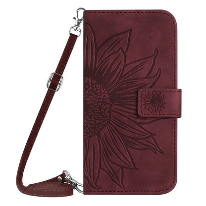 For Samsung Galaxy S24+ 5G Skin Feel Sun Flower Embossed Flip Leather Phone Case with Lanyard(Wine Red) - Galaxy S24+ 5G Cases by buy2fix | Online Shopping UK | buy2fix