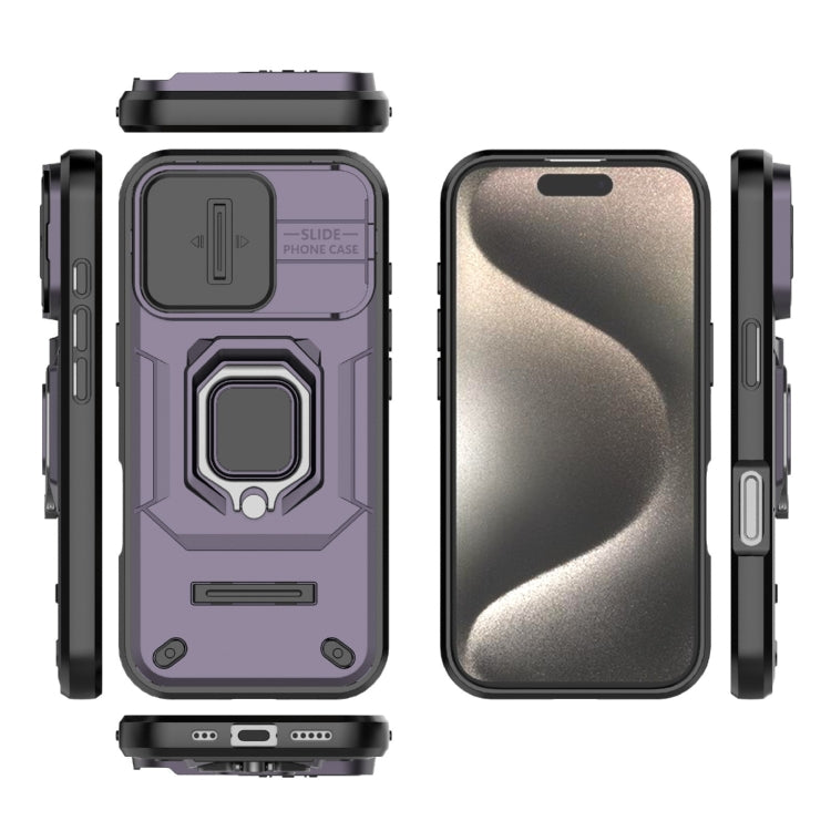 For iPhone 16 Pro Sliding Camshield TPU + PC Shockproof Phone Case with Holder(Purple) - iPhone 16 Pro Cases by buy2fix | Online Shopping UK | buy2fix