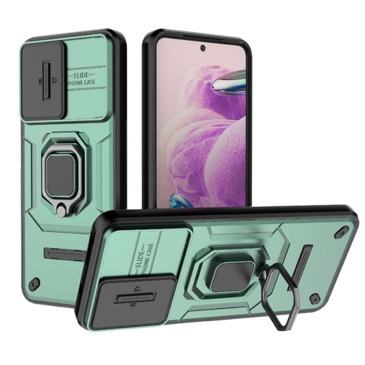 For Xiaomi Redmi Note 12S 4G Global Sliding Camshield TPU + PC Shockproof Phone Case with Holder(Green) - Xiaomi Cases by buy2fix | Online Shopping UK | buy2fix