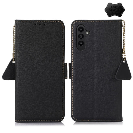 For Samsung Galaxy A05s Side-Magnetic TJ Genuine Leather RFID Phone Case(Black) - Galaxy Phone Cases by buy2fix | Online Shopping UK | buy2fix