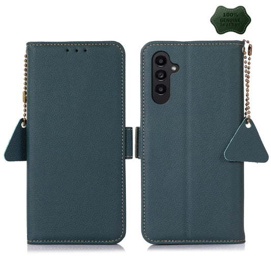 For Samsung Galaxy A05s Side-Magnetic TJ Genuine Leather RFID Phone Case(Green) - Galaxy Phone Cases by buy2fix | Online Shopping UK | buy2fix