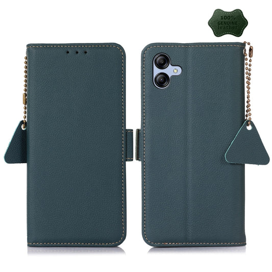 For Samsung Galaxy A05 Side-Magnetic TJ Genuine Leather RFID Phone Case(Green) - Galaxy Phone Cases by buy2fix | Online Shopping UK | buy2fix