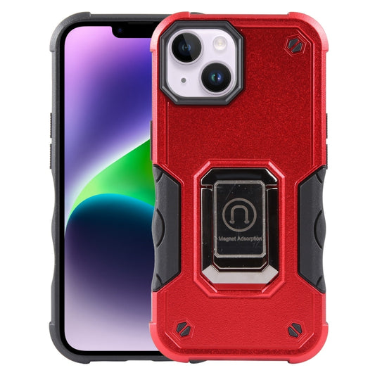 For iPhone 15 Ring Holder Non-slip Shockproof Armor Phone Case(Red) - iPhone 15 Cases by buy2fix | Online Shopping UK | buy2fix