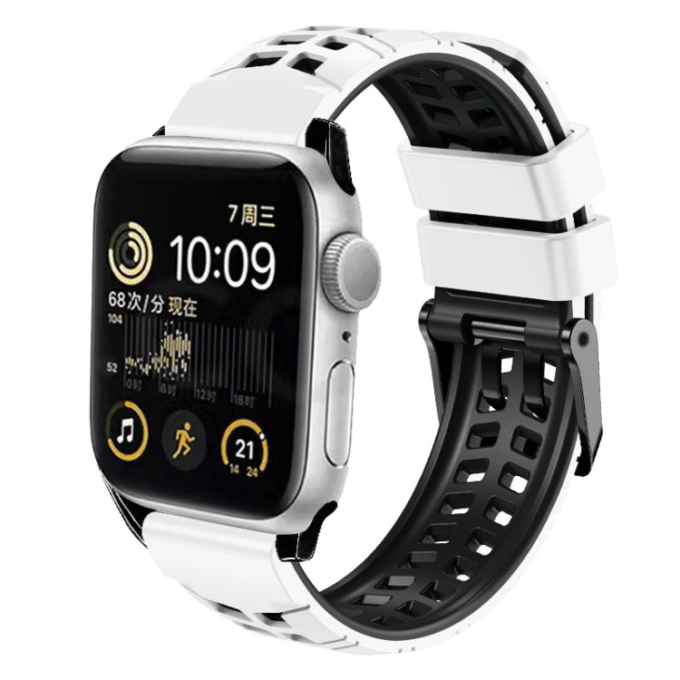 For Apple Watch Series 8 45mm Twill Dual-row Buckle Silicone Watch Band(White Black) - Watch Bands by buy2fix | Online Shopping UK | buy2fix