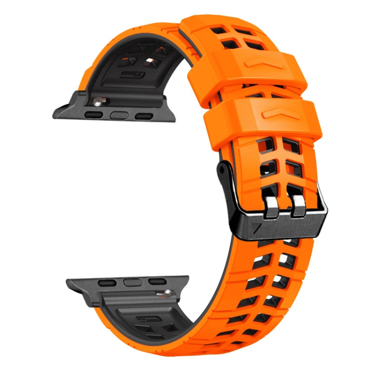 For Apple Watch Series 8 45mm Twill Dual-row Buckle Silicone Watch Band(Orange Black) - Watch Bands by buy2fix | Online Shopping UK | buy2fix