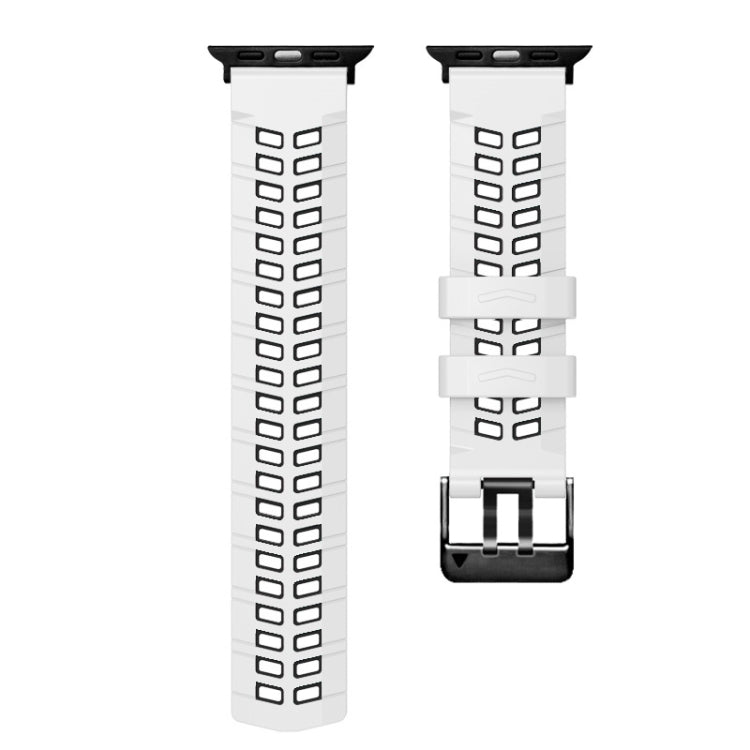 For Apple Watch SE 2022 44mm Twill Dual-row Buckle Silicone Watch Band(White Black) - Watch Bands by buy2fix | Online Shopping UK | buy2fix