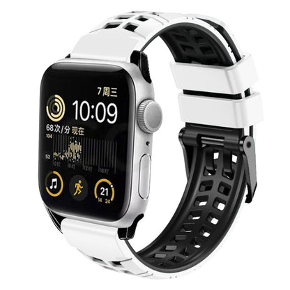 For Apple Watch Series 3 42mm Twill Dual-row Buckle Silicone Watch Band(White Black) - Watch Bands by buy2fix | Online Shopping UK | buy2fix