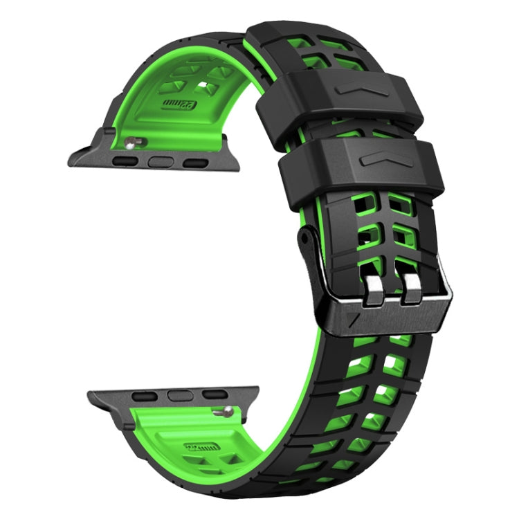 For Apple Watch Series 2 42mm Twill Dual-row Buckle Silicone Watch Band(Black Green) - Watch Bands by buy2fix | Online Shopping UK | buy2fix