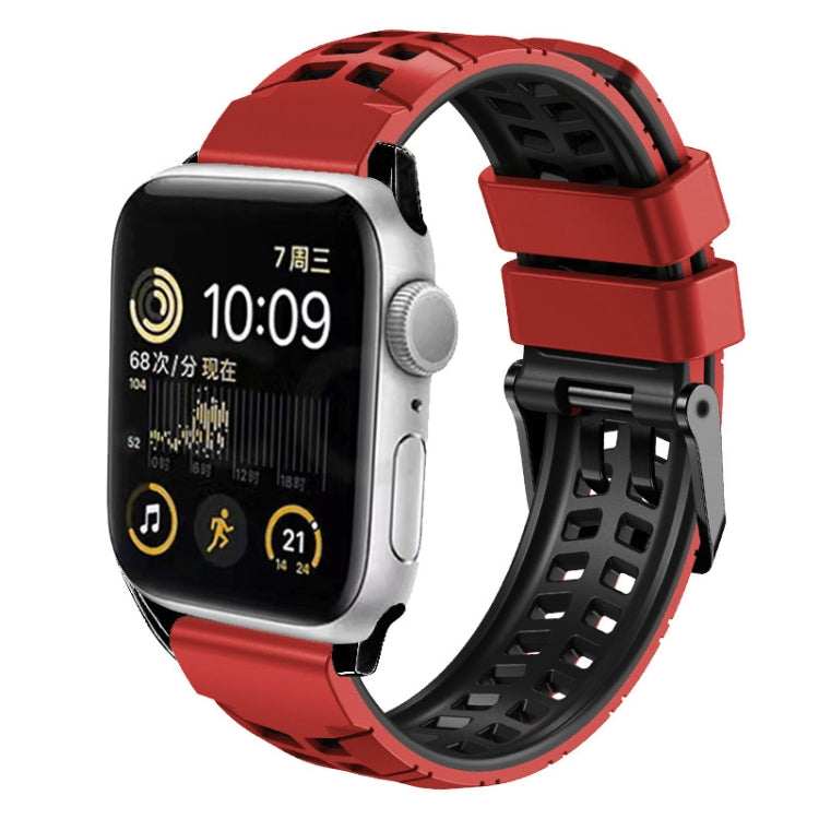 For Apple Watch SE 2023 40mm Twill Dual-row Buckle Silicone Watch Band(Red Black) - Watch Bands by buy2fix | Online Shopping UK | buy2fix