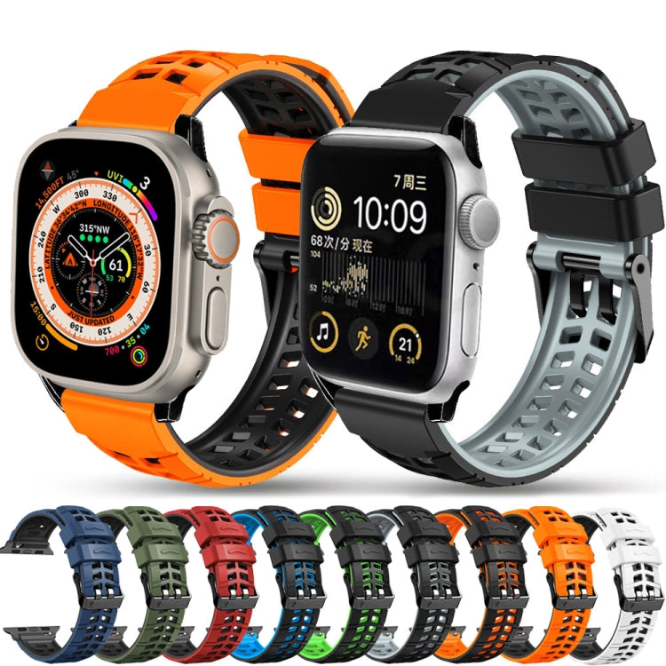 For Apple Watch Ultra 49mm Twill Dual-row Buckle Silicone Watch Band(Black Orange) - Watch Bands by buy2fix | Online Shopping UK | buy2fix