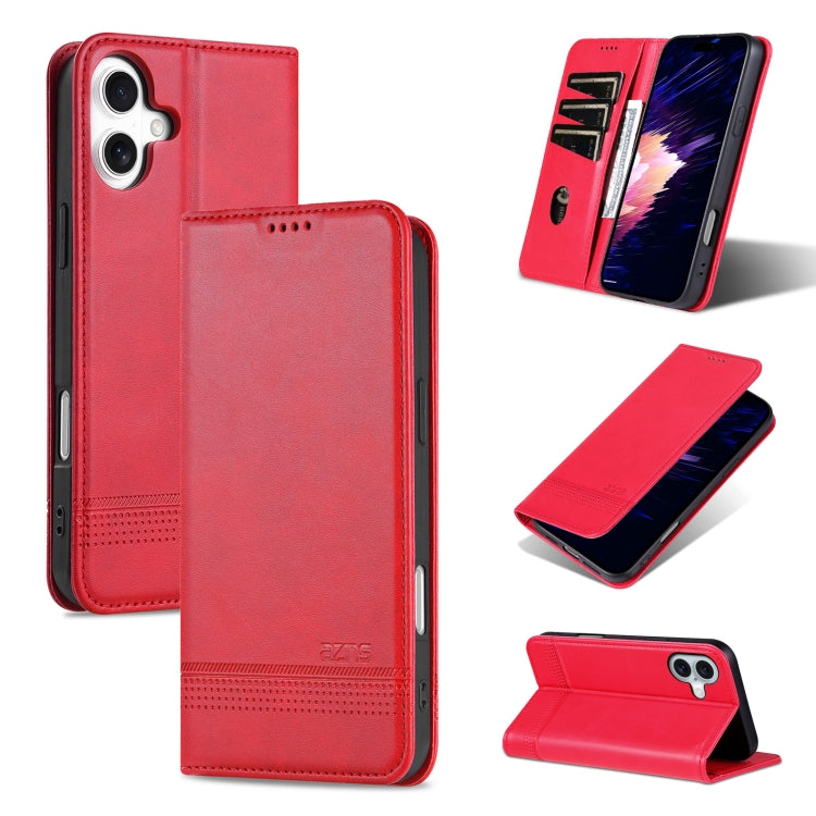 For iPhone 16 Plus AZNS Magnetic Calf Texture Flip Leather Phone Case(Red) - iPhone 16 Plus Cases by AZNS | Online Shopping UK | buy2fix