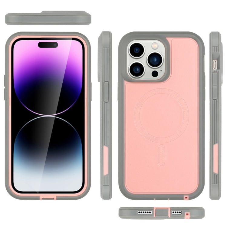 For iPhone 15 Defender Series XT MagSafe Magnetic PC + TPU Shockproof Phone Case(Pink+Grey) - iPhone 15 Cases by buy2fix | Online Shopping UK | buy2fix
