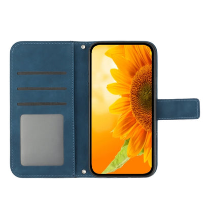For Motorola Moto G Play 4G 2024 HT04 Skin Feel Sun Flower Embossed Flip Leather Phone Case with Lanyard(Inky Blue) - Motorola Cases by buy2fix | Online Shopping UK | buy2fix