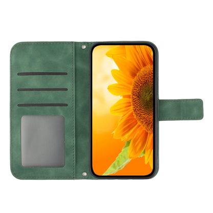 For Motorola Moto G Play 5G 2024 HT04 Skin Feel Sun Flower Embossed Flip Leather Phone Case with Lanyard(Green) - Motorola Cases by buy2fix | Online Shopping UK | buy2fix