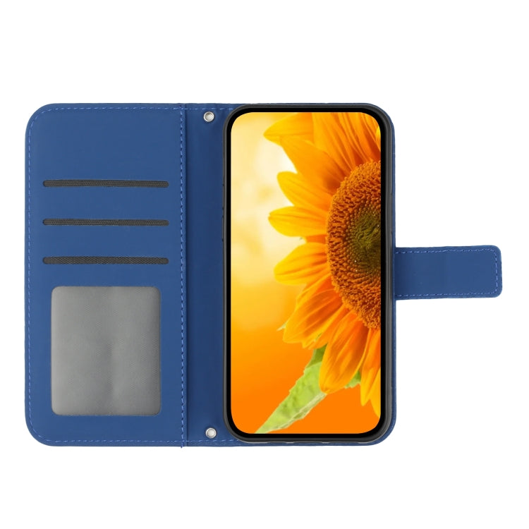 For Motorola Moto G Play 5G 2024 HT04 Skin Feel Sun Flower Embossed Flip Leather Phone Case with Lanyard(Dark Blue) - Motorola Cases by buy2fix | Online Shopping UK | buy2fix